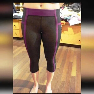 Lululemon Charcoal Gray Purple Stretch MYNAH CROP Athletic Run Yoga Tights